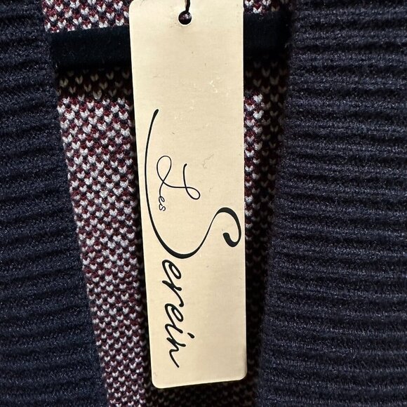 Les Serein Cardigan Size L Black Burgundy Ivory Floral Chunky Knit StitchFix New - Picture 10 of 11